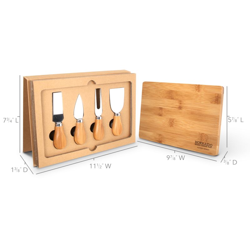 BA-65 5-Piece Cheese Knife Set & Bamboo Cutting Board w/ Gift Box