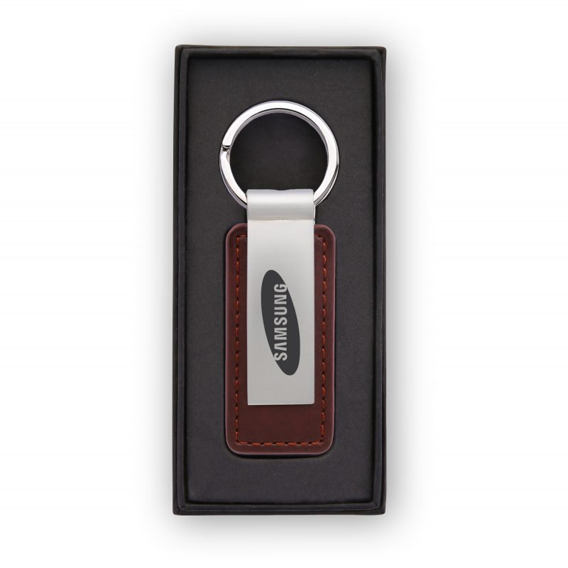 GT-11T BRWON Leatherette & Metal Keychain in Giftbox